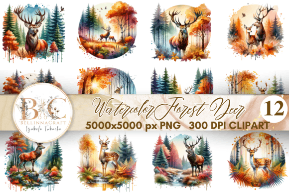 Download Watercolor Autumn Forest Deer Clipart - Premium Resources