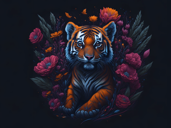 Download Cute Floral Tiger Illustration Art 5 - Premium Resources