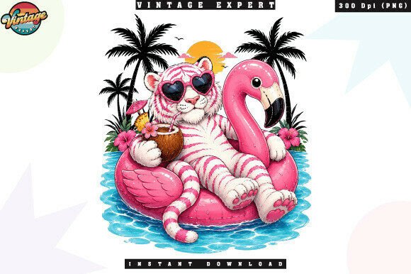 Download Summer Tiger Flamingo Pool Party PNG - Premium Resources