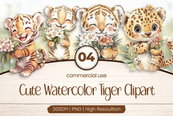 Download Cute Watercolor Tiger Clipart PNG - Tiger Collection
