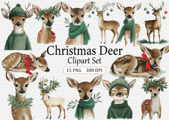 Download Christmas Deer Clipart Set - Deer clipart Collection