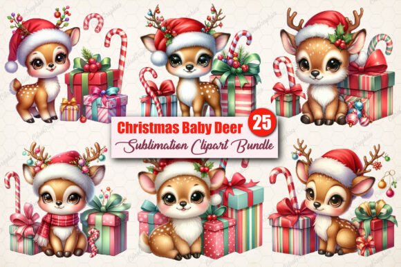 Download Watercolor Christmas Baby Deer Clipart - Premium Resources
